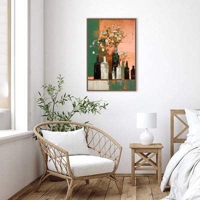Botanic-Inspired Framed Canvas Wall Art with Weathered Embellishment