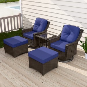 EAGLE PEAK Azure Bay 5 Pieces Wicker Outdoor Patio Furniture Set, Swivel Rocking Chairs with Ottomans, Side Table - 1 of 4