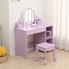 Kids Vanity with Lighted Mirror, 2 In 1 Little Girls Vanity Table & Stool, Kids Makeup with Drawer & Open Shelves for 3-9 Yrs Girls - 4 of 4