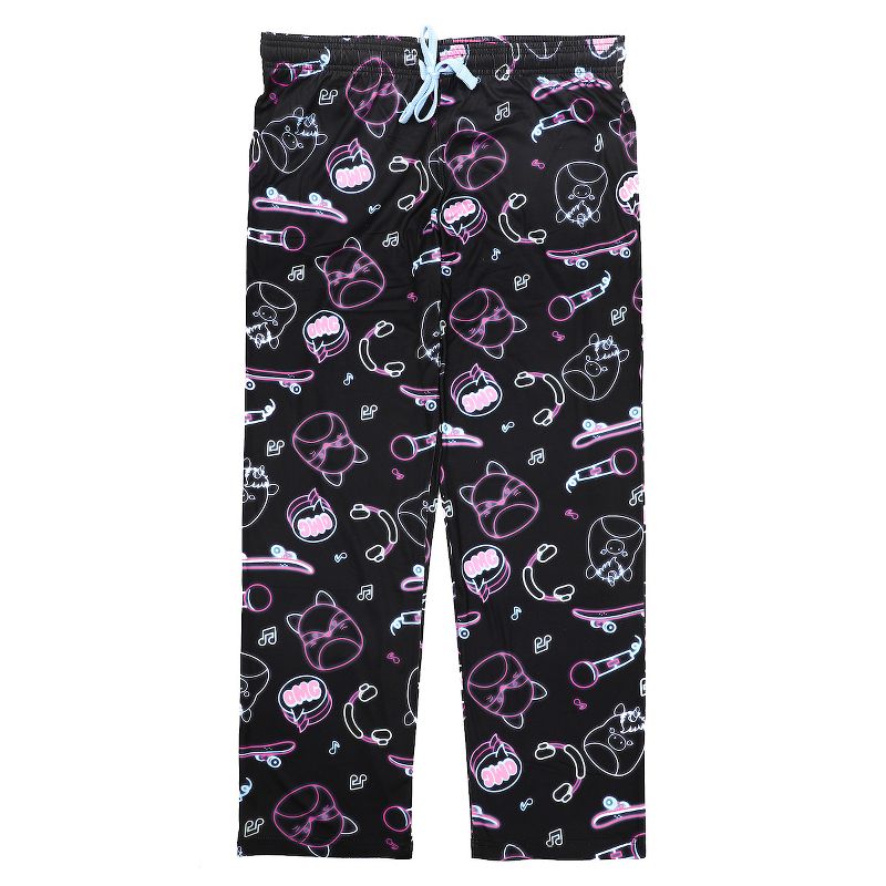 Squishmallows Neon Line Art AOP Women's Black Sleep Pajama Pants, 1 of 3