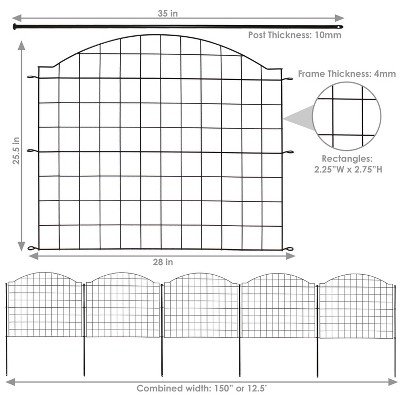 Black Steel Arched Grid Decorative Garden Fence Panels Set