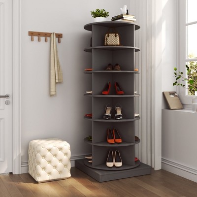 LOVMOR Rotating Shoe Rack Tower,Fit 24-28 Pairs Of Shoes or Bags Shoe Cabinet,Round Carousel Vertical Handbag Organizer