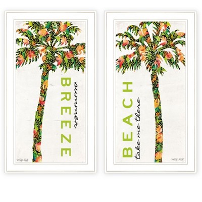 HomeRoots Set Of Two Summer Breeze Funky Palm Trees White Framed Wall Art