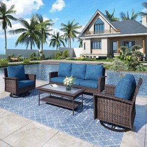 Captiva Designs 4pc Oversized Patio Outdoor Wicker Furniture Conversation Sofa Set with Coffee Table for Garden Yard Porch - 1 of 4