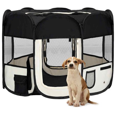 VidaXL Foldable Dog Playpen with Carrying Bag Black 35.4 in.x35.4 in.x22.8 in.