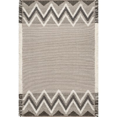 Nuloom Dylan Geometric 5x8 Wool Shag Indoor Area Rug for Living Room Bedroom Dining Room Nursery Kitchen, Beige/Ivory