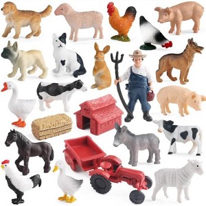 22-Piece Farm Animal Figures Set with Farmer & Tractor, Realistic Barn Toy for Pretend Play - Kids Toddlers Ages 3-12 - 1 of 4