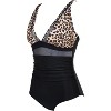 Coolmee Women Sexy Gathered Backless Slimming Hot Vacation One-Piece Tummy Control Bathing Suit Mesh Bikini Swimsuit Leopard L - 2 of 3