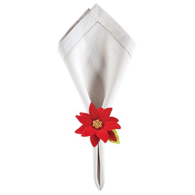 Gallerie II Flocked Poinsettia Napkin Ring Set of 6