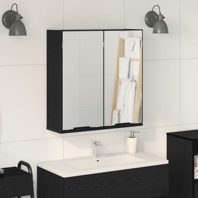 vidaXL Bathroom Mirror Cabinet - Black Oak, 64x20x66.5 cm, Made from Engineered Wood