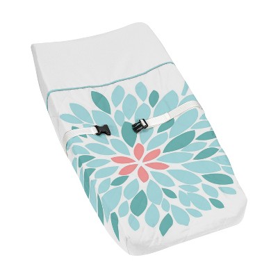 Image of Sweet Jojo Designs Girl Changing Pad Cover Emma Coral, Turquoise and White