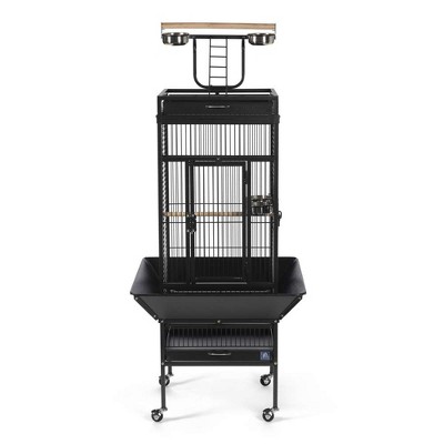 Black Wrought Iron Bird Cage with Play Top and Stand