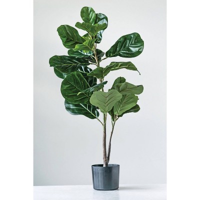 18" Green Plastic Potted Faux Fiddle Fig Leaf Plant