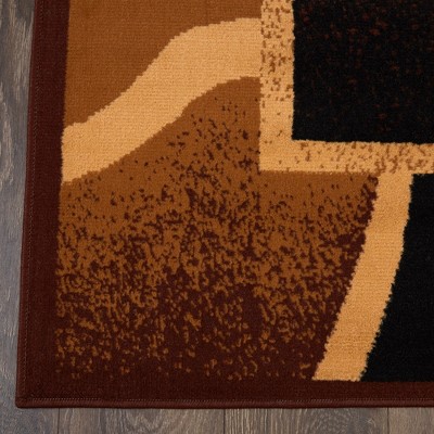 Ariana Konya Brown and Beige Abstract Border Runner Set