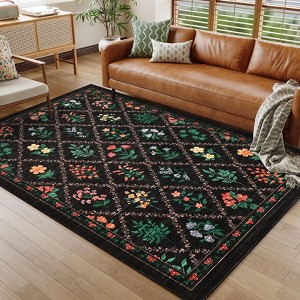 2x6 FT Modern Washable Area Rug for Living Room, Floral Trellis Carpet Rug with Non Slip Backing, Low Pile Stain Resistant Floor Rug for Dorm, - 1 of 4