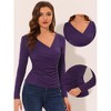 INSPIRE CHIC Women's Deep V Neck Cross Wrap Long Sleeve Ruched Top - 2 of 4