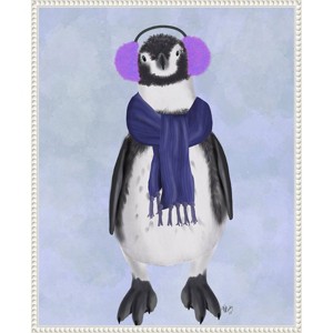 Amanti Art 23"x28" Penguin Ear Muffs by Fab Funky Framed Canvas Wall Art Print - 1 of 4