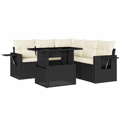 vidaXL 6 Piece Patio Sofa Set with Cushions Black and Cream Poly Rattan