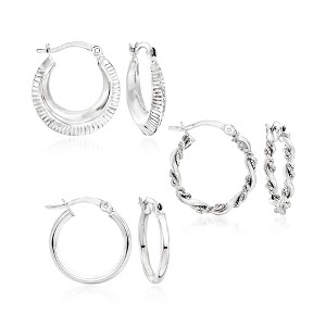 Ross-Simons Sterling Silver Jewelry Set: 3 Pairs Of Textured and Polished Hoop Earrings - 1 of 4