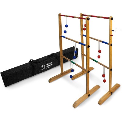 YardGames Backyard Outdoor Durable Wooden Double Ladder Toss Game Set with Reinforce Nylon Carrying Case Bag, Red/Blue