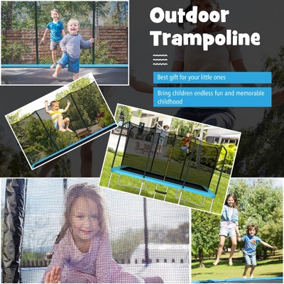 8x14 FT Blue Rectangular Trampoline with Safety Enclosure