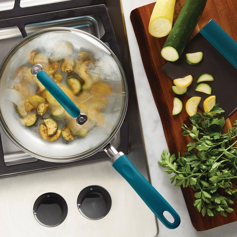 Rachael Ray Create Delicious 9.5" Aluminum Nonstick Deep Skillet with Lid Teal, 5 of 8