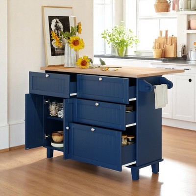 Farmhouse Kitchen Island Set with Drop Leaf, 2 Stools, Storage Cabinet, 4 Drawers, Adjustable Shelf and Towel Rack for Kitchen or Dining Room