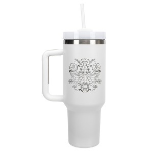 Elanze Designs Love Birds Vintage Floral Damask Wrap-Around 40 Oz. Stainless Steel Water Bottle Coffee Mug, Spill & Leak Resistant, Travel Tumbler - 1 of 4