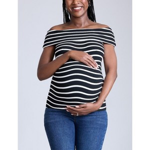 Women's Rib Knit Short Sleeve Off The Shoulder Top | Motherhood Maternity - 1 of 4
