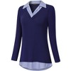 Women's Long Sleeve V Neck Contrast Collared Shirts Patchwork Work Blouse Tunics Tops - 2 of 4
