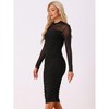 INSPIRE CHIC Women's Mesh Mock Neck Long Sleeve Ruch Elegant Cocktail Bodycon Dress - 4 of 4