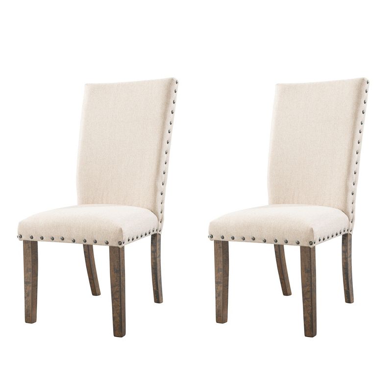 Rustic Cream Linen Upholstered Side Chair with Smokey Walnut Legs