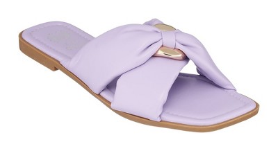 GC Shoes Perri Knotted Cross Strap Squared Toe Slide Flat Sandals