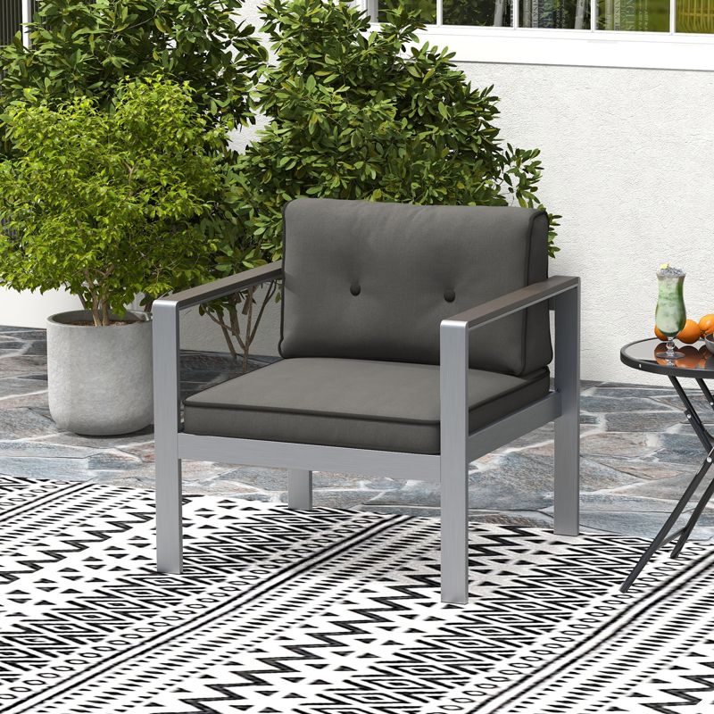 Costway Patio Aluminum Armchair Outdoor Single Sofa Chair with Cushions & Armrests Lawn, 2 of 8