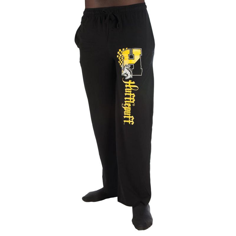 Harry Potter H Hufflepuff Logo Print Men's Sleep Pajama Pants, 1 of 3