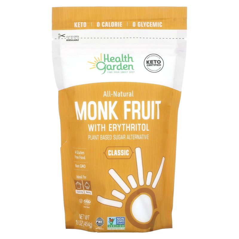 Health Garden All-Natural Monk Fruit with Erythritol, Plant Based Sugar Alternative, Classic, 1 lb (454 g), 1 of 3