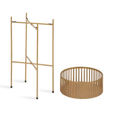 Gold Metal Slatted Two-Piece Plant Stand Set
