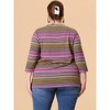 Agnes Orinda Women's Plus Size Comfy Knit 3/4 Sleeve V Neck Stripe Boho Casual Blouse - 4 of 4