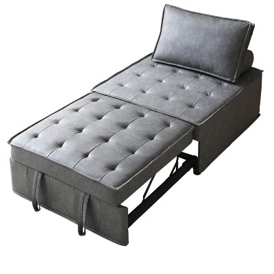 Versatile Linen Fabric Sofa Bed w/Removable Backrest&Solid Wood Frame,Convertible Lazy Sofa,Ottoman & Single Bed,Easy Assembly