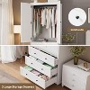 homfan Wooden Wardrobe Cabinet with Hanging Rod, 2 Doors Clothing Storage Cabinet for Bedroom, Wardrobe Closet with Drawers, Louvered Door, White - 4 of 4