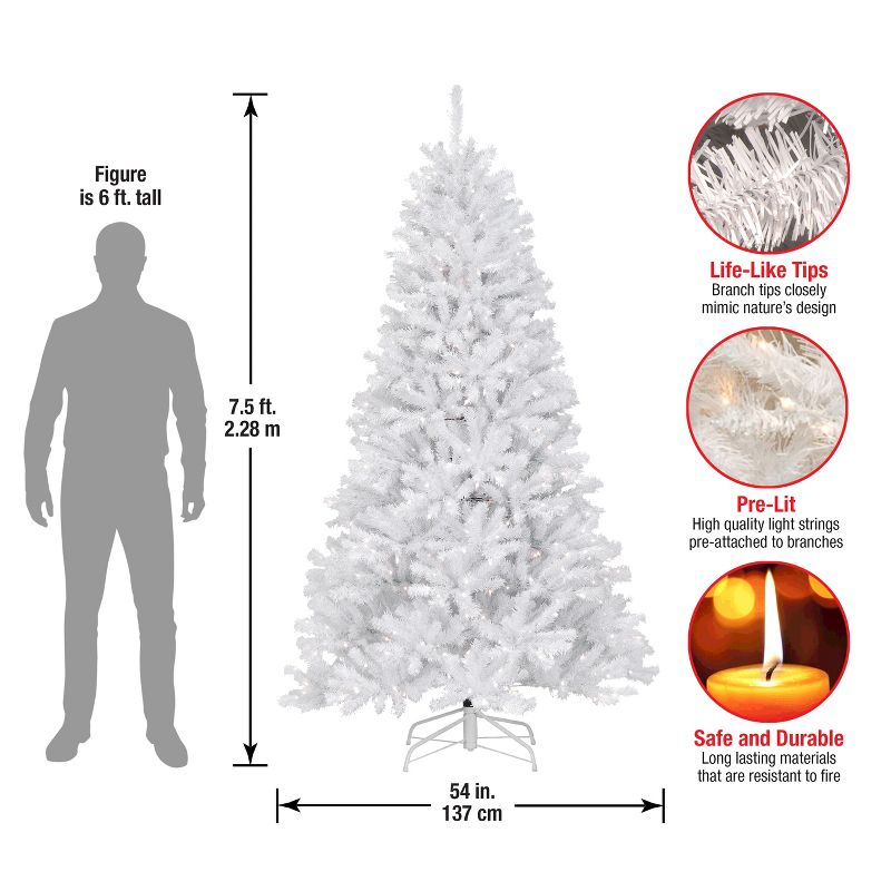 National Tree Company 7.5 ft Pre-Lit Artificial Slim Christmas Tree, White, North Valley Spruce, White Lights, Includes Stand, 6 of 8