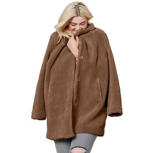 ellos Women's Plus Size Teddy Faux Fur Coat - 1 of 4