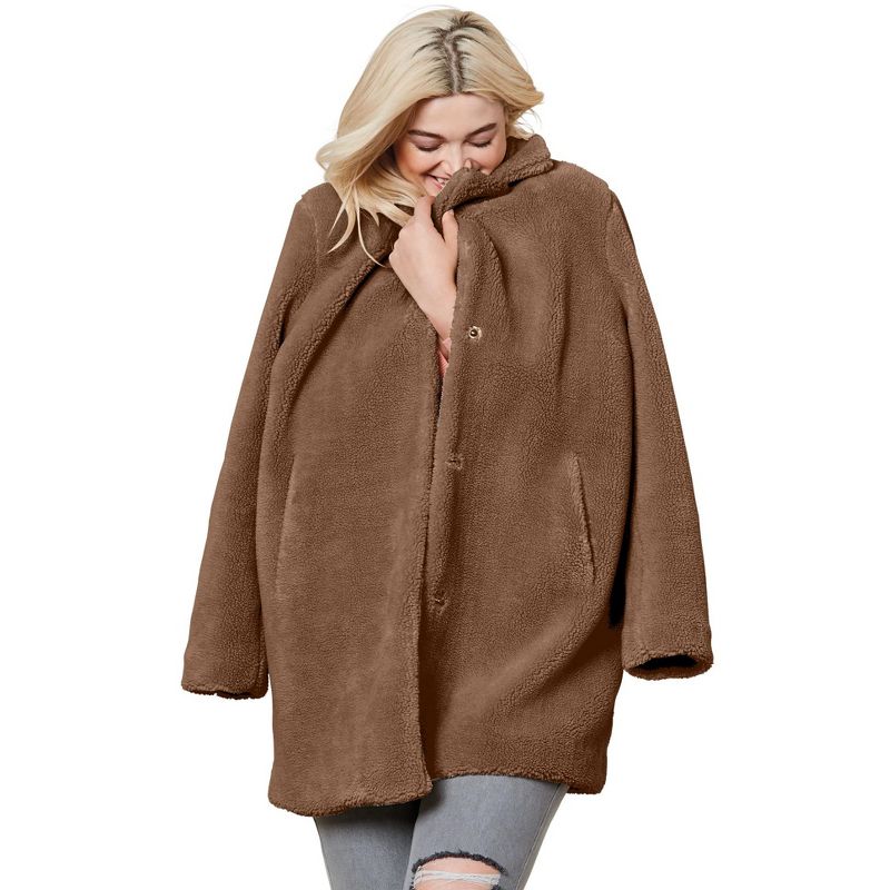 ellos Women's Plus Size Teddy Faux Fur Coat, 1 of 2