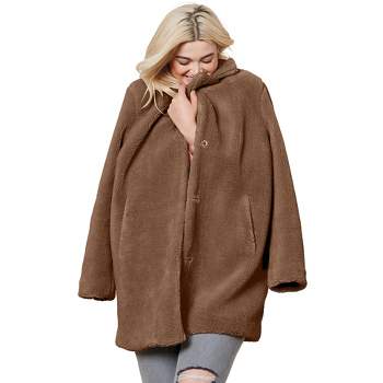 ellos Women's Plus Size Teddy Faux Fur Coat
