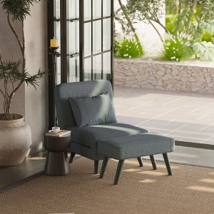 Linen 3-in-1 Foldable Chaise Lounge with Adjustable Backrest, Footrest & Detachable Pillow, Convertible Chair Bed for Small Spaces - 1 of 4