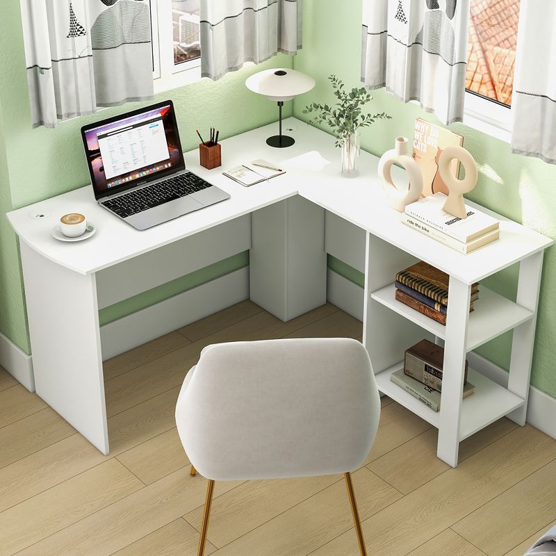 Costway L-shaped Corner Computer Desk Home Office Writing Workstation with Storage Shelves, 4 of 11