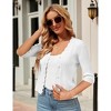 Plus Size Cardigan Cropped Rib Sweater Cardigan Wavy Placket V Neck Cardigan Front Button Down Sweater Cardigan XL-5X - 3 of 4