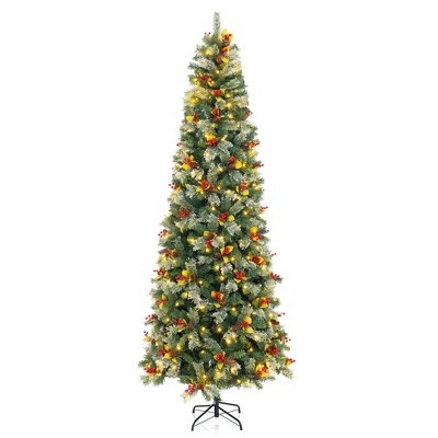 Tangkula 5/7.5/9 FT Artificial Xmas Tree w/ 1416 Branch Tips 560 Warm White LED Lights