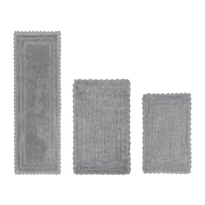 Lilly Crochet Collection 100% Cotton Tufted Reversible 3-Piece Bath Rug Set – Super Absorbent, Machine Washable Bathroom Mats with Crochet Pattern