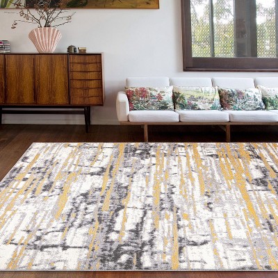 Yellow and Gray Abstract 8' x 10' Synthetic Area Rug